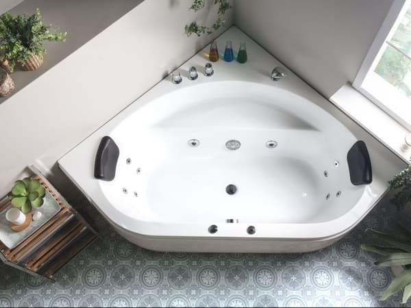 Hjørne Bad Hvid Akryl 140 x 140 cm 2-pers. Massage Jets Nakkestøtte LED Lys