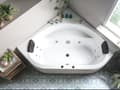 Miniatyrbillede 4 af 11: Hjørne Bad Hvid Akryl 140 x 140 cm 2-pers. Massage Jets Nakkestøtte LED Lys