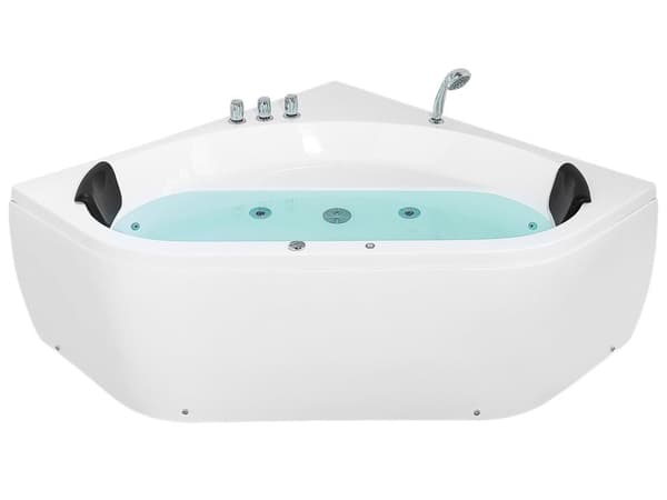 Hjørne Bad Hvid Akryl 140 x 140 cm 2-pers. Massage Jets Nakkestøtte LED Lys