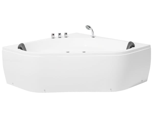 Hjørne Bad Hvid Akryl 140 x 140 cm 2-pers. Massage Jets Nakkestøtte LED Lys