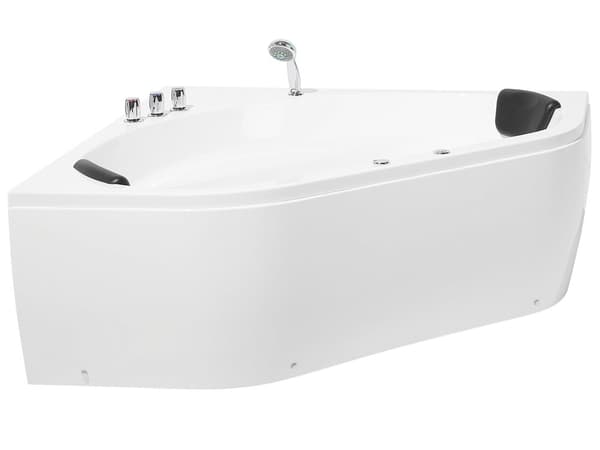Hjørne Bad Hvid Akryl 140 x 140 cm 2-pers. Massage Jets Nakkestøtte LED Lys