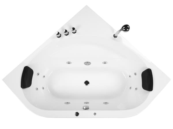 Hjørne Bad Hvid Akryl 140 x 140 cm 2-pers. Massage Jets Nakkestøtte LED Lys