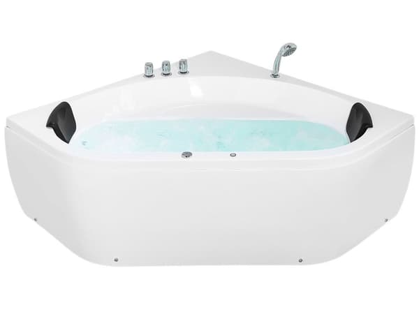 Hjørne Bad Hvid Akryl 140 x 140 cm 2-pers. Massage Jets Nakkestøtte LED Lys