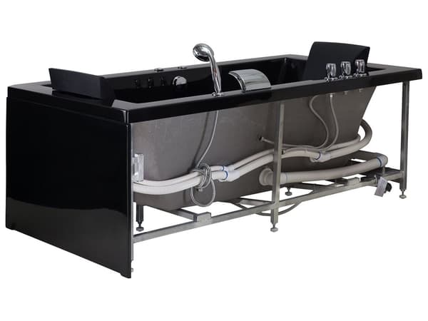 Bad Sort Akryl 183 x 90 cm Højre Hånds Massage Jets Nakkestøtte LED Lys
