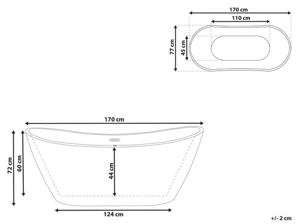 Bad Hvid med Sølv Sanitær Akryl Enkelt 170 x 77 cm Fritstående Moderne Stil