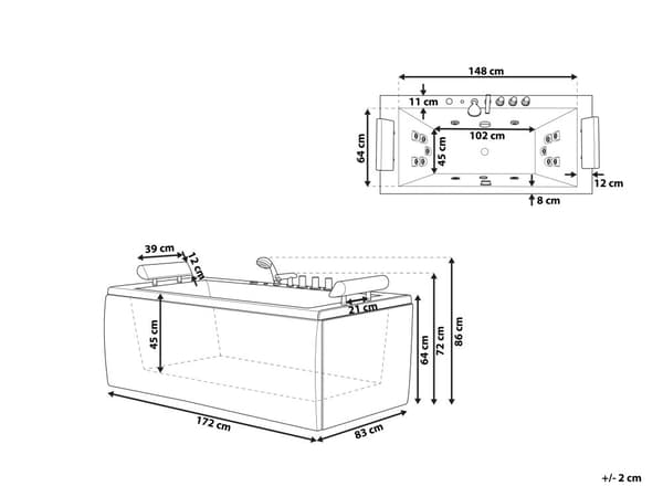 Badekar Hvid Akryl 172 x 83 x 64 cm 2 Personers Spa Boblebad Indendørs Voksne Nakkestøtte LED lys Fritstående Moderne Badeværelse Inspiration