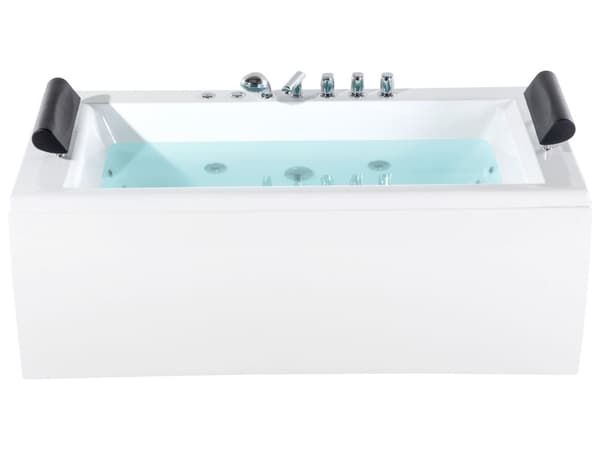 Badekar Hvid Akryl 172 x 83 x 64 cm 2 Personers Spa Boblebad Indendørs Voksne Nakkestøtte LED lys Fritstående Moderne Badeværelse Inspiration