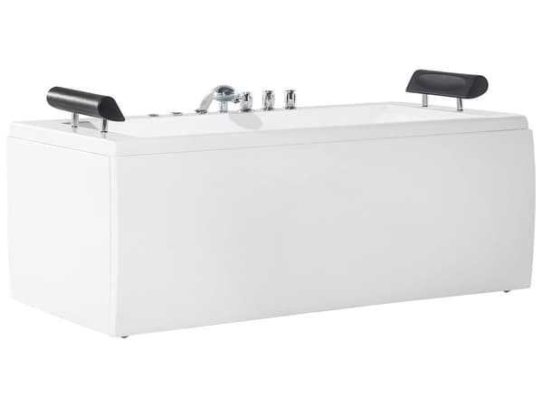 Badekar Hvid Akryl 172 x 83 x 64 cm 2 Personers Spa Boblebad Indendørs Voksne Nakkestøtte LED lys Fritstående Moderne Badeværelse Inspiration