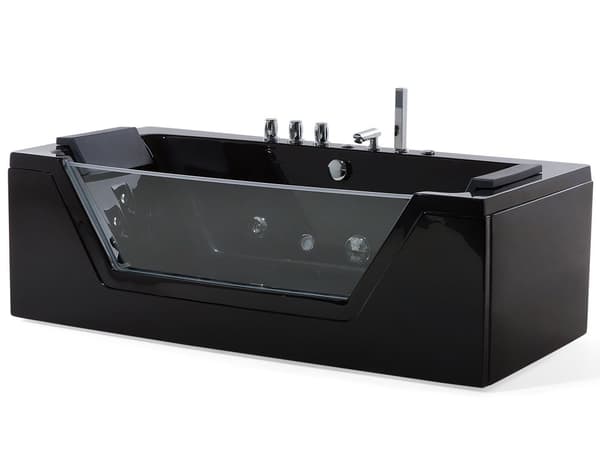 Massage Punkter Bad Sort Sølv med LED Sanitær Akryl og Glas 174 x 79 cm