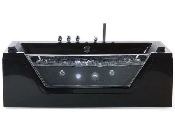 Massage Punkter Bad Sort Sølv med LED Sanitær Akryl og Glas 174 x 79 cm