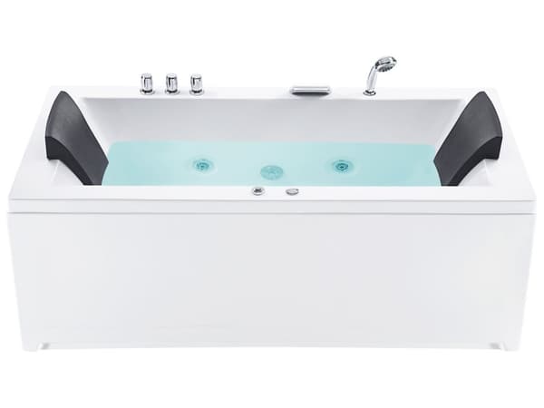Bad Hvid Akryl 183 x 90 cm Venstre Hånd Massage Jets Nakkestøtte LED Lys