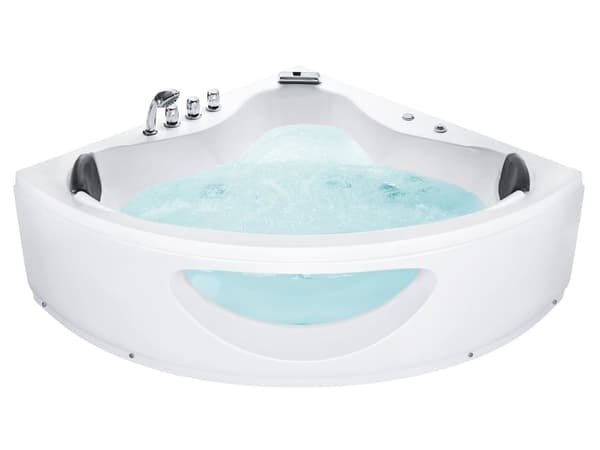 Hjørne Boblebad Bad Hvid Sanitær Akryl med LED Lys 10 Massage Jets 190 x 138 cm Moderne Stil