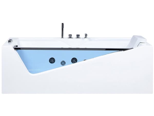 Poreamme valkoinen 180 x 64 x 90 cm akryyli lasi LED-valot niskatuki 2 hengelle vesiputoushana