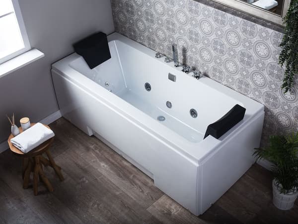 Badekar Hvid Akryl Sanitær 170 x 75 x 60 cm Rektangulær Hjørnebadekar med LED Lys Massage Funktion Nakkestøtte Moderne Design Badeværelse