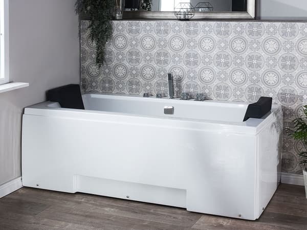 Badekar Hvid Akryl Sanitær 170 x 75 x 60 cm Rektangulær Hjørnebadekar med LED Lys Massage Funktion Nakkestøtte Moderne Design Badeværelse