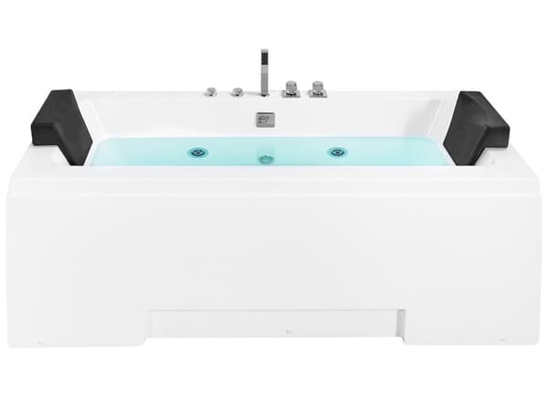 Badekar Hvid Akryl Sanitær 170 x 75 x 60 cm Rektangulær Hjørnebadekar med LED Lys Massage Funktion Nakkestøtte Moderne Design Badeværelse