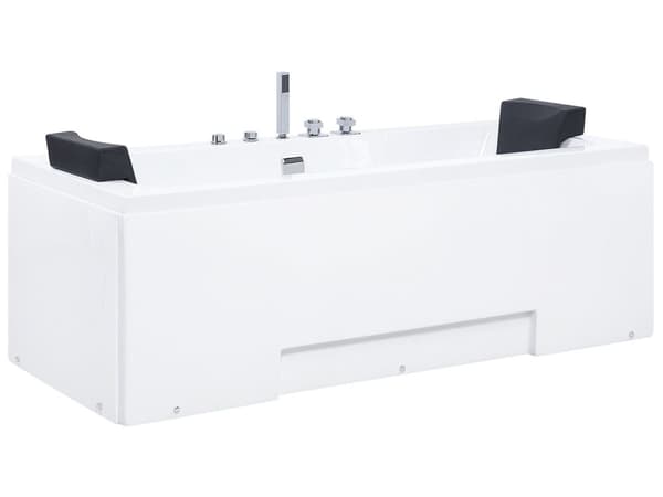 Badekar Hvid Akryl Sanitær 170 x 75 x 60 cm Rektangulær Hjørnebadekar med LED Lys Massage Funktion Nakkestøtte Moderne Design Badeværelse