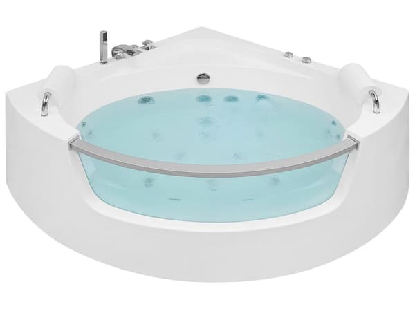 Hjørne Boblebad Bad Hvid Sanitær Akryl med LED Massage Jets 192 x 136 cm Moderne Design