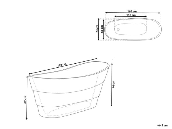 Fritstående Badekar Hvid Blank Akryl 170 x 73 cm Moderne Japansk Emaljeret Bad Glam Design Oval Badeværelse Tilbehør Indretning
