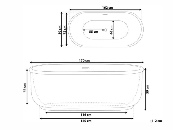 Vapaasti seisova kylpyamme valkoinen 170 cm ovaali moderni minimalistinen tyyli