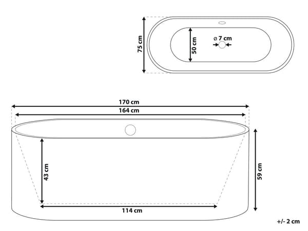 Kylpyamme vapaasti seisova valkoinen 170 x 75 cm ovaali muoto perinteinen tyyli