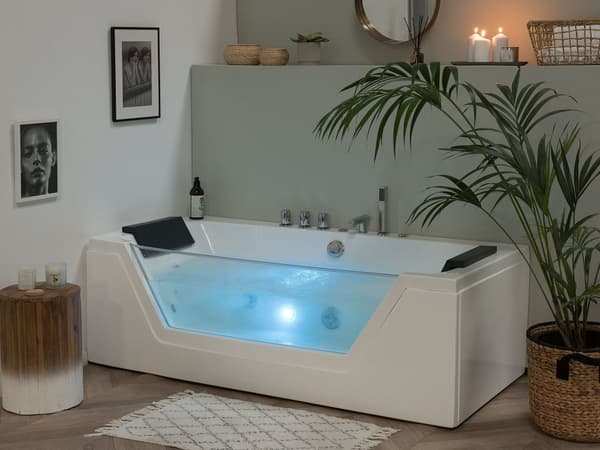 Massage Punkter Bad Hvid Sølv med LED Sanitær Akryl og Glas 160 x 76 cm