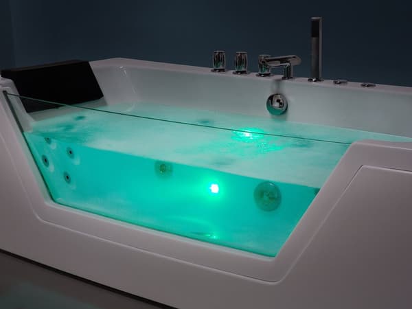 Massage Punkter Bad Hvid Sølv med LED Sanitær Akryl og Glas 160 x 76 cm