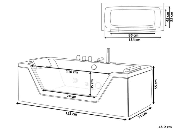 Massage Punkter Nakkestøtte Bad Sort Sølv med LED Sanitærakryl og Glas 150 x 71 cm Elegant Moderne