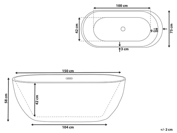 Bad Hvid med Sølv Sanitær Akryl Single 150 x 75 cm Fritstående Moderne Overløbssystem