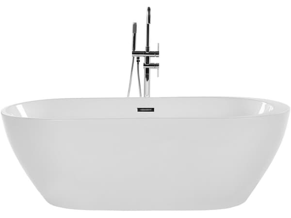 Bad Hvid med Sølv Sanitær Akryl Single 150 x 75 cm Fritstående Moderne Overløbssystem