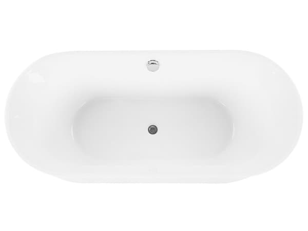 Badekar Hvid Blank Sanitær Akryl 170 x 75 cm Fritstående Siddebadekar til Voksne Moderne Ellipse formet Badeværelse Inspiration Indretning