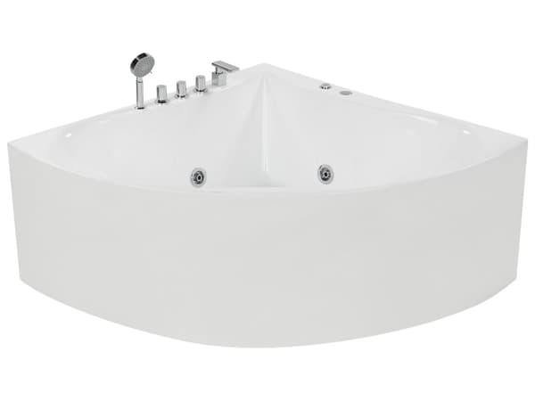 Hjørne Boblebad Bad Hvid med Sølv Sanitær Akryl Single 133 x 187 cm Hydromassage Moderne Stil