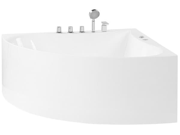 Hjørne Boblebad Bad Hvid med Sølv Sanitær Akryl Single 133 x 187 cm Hydromassage Moderne Stil