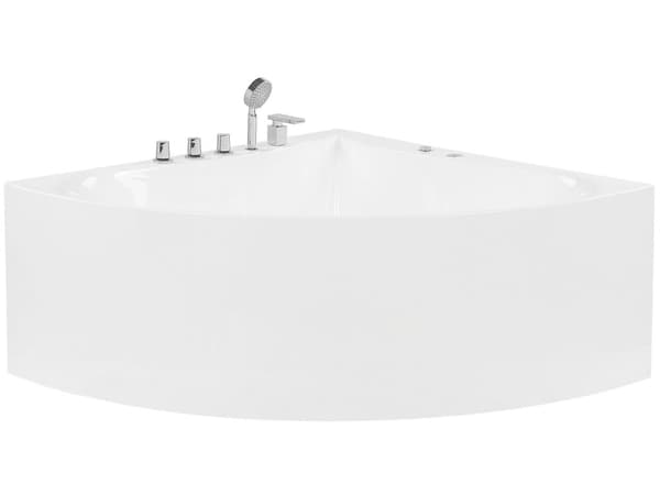 Hjørne Boblebad Bad Hvid med Sølv Sanitær Akryl Single 133 x 187 cm Hydromassage Moderne Stil