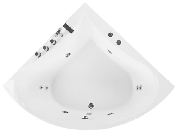 Hjørne Boblebad Bad Hvid med Sølv Sanitær Akryl Single 133 x 187 cm Hydromassage Moderne Stil
