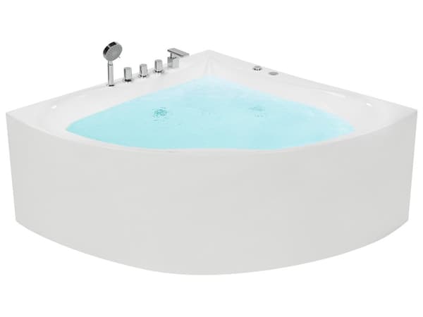 Hjørne Boblebad Bad Hvid med Sølv Sanitær Akryl Single 133 x 187 cm Hydromassage Moderne Stil