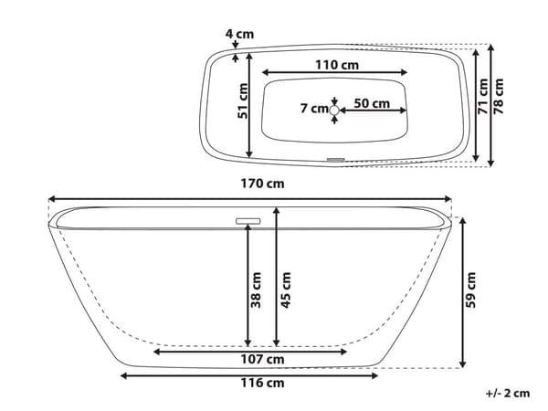 Fritstående Badekar Hvid Sanitær Akryl Oval Runde Hjørner 170 x 78 cm Moderne Design