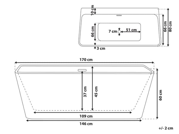 Fritstående Badekar Sort Sanitær Akryl Oval 170 x 80 cm Minimalistisk Design
