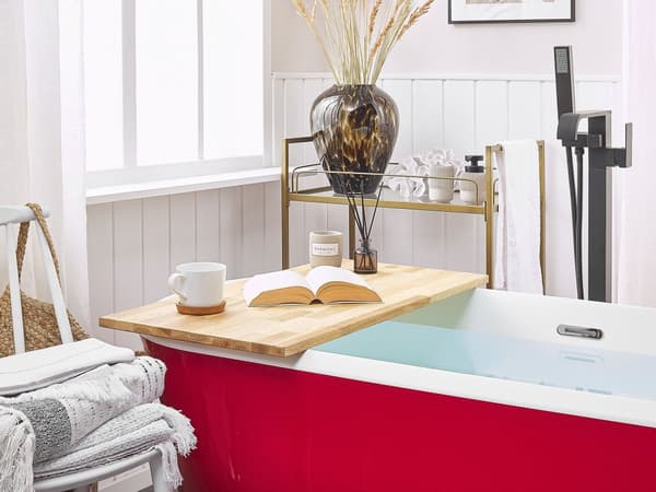 Badekar Rød Sølv Hvid 170x77 cm Moderne Design Oval Fritstående Rundt Bad Sanitær Akryl Badeværelse Badeværelsesmøbel Nyt Hjem Boligindretning