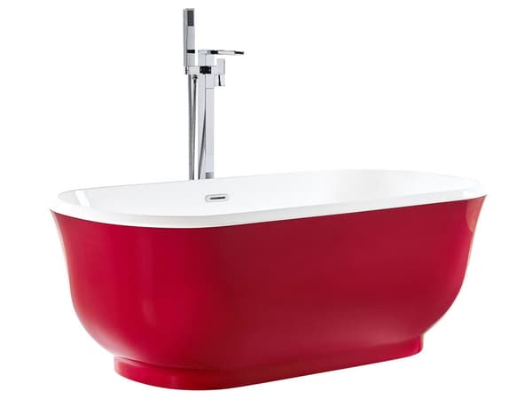 Badekar Rød Sølv Hvid 170x77 cm Moderne Design Oval Fritstående Rundt Bad Sanitær Akryl Badeværelse Badeværelsesmøbel Nyt Hjem Boligindretning