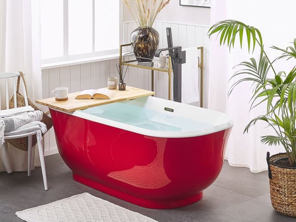 Badekar Rød Sølv Hvid 170x77 cm Moderne Design Oval Fritstående Rundt Bad Sanitær Akryl Badeværelse Badeværelsesmøbel Nyt Hjem Boligindretning