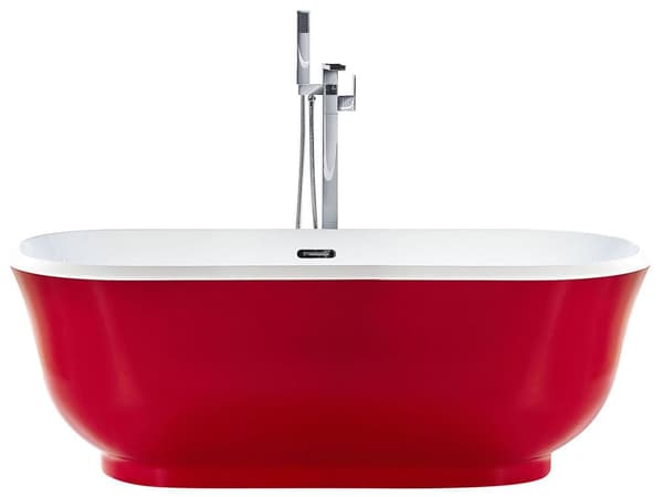 Badekar Rød Sølv Hvid 170x77 cm Moderne Design Oval Fritstående Rundt Bad Sanitær Akryl Badeværelse Badeværelsesmøbel Nyt Hjem Boligindretning