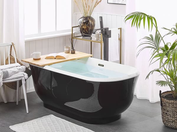 Fritstående Badekar Bad Sort Sanitær Akryl Oval Runde Hjørner 170 x 77 cm Moderne Design