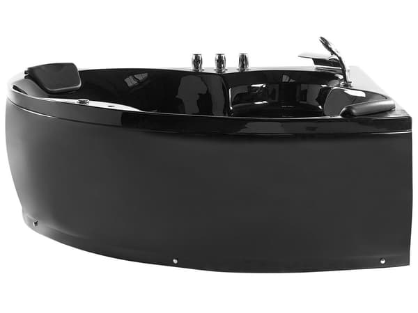 Hjørne Bad Badekar Sort Akryl 205 x 163 cm 2-pers. Massage Nakkestøtte