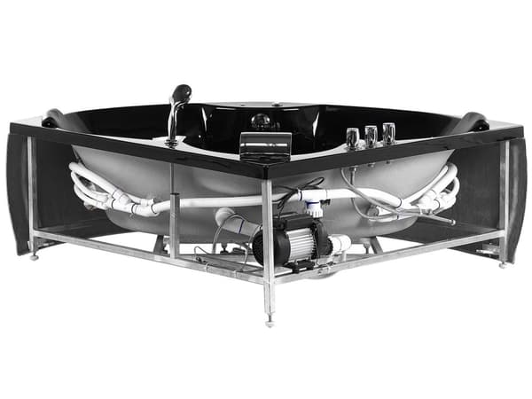 Hjørne Bad Badekar Sort Akryl 205 x 163 cm 2-pers. Massage Nakkestøtte