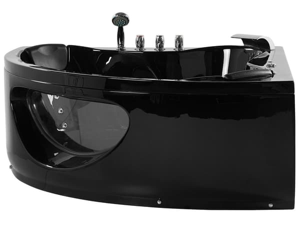 Kulmaporeamme musta 205 x 146 x 61 cm akryyli LED-valot 2 hengelle käsisuihku