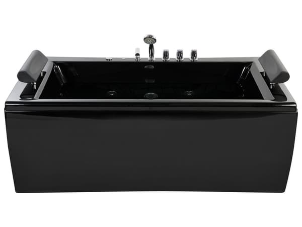 Badekar Sort Akryl 172 x 83 x 64 cm 2 Personers Spa Boblebad Indendørs Voksne Nakkestøtte LED lys Fritstående Moderne Badeværelse Inspiration