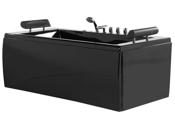 Badekar Sort Akryl 172 x 83 x 64 cm 2 Personers Spa Boblebad Indendørs Voksne Nakkestøtte LED lys Fritstående Moderne Badeværelse Inspiration