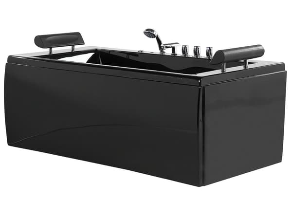 Badekar Sort Akryl 172 x 83 x 64 cm 2 Personers Spa Boblebad Indendørs Voksne Nakkestøtte LED lys Fritstående Moderne Badeværelse Inspiration