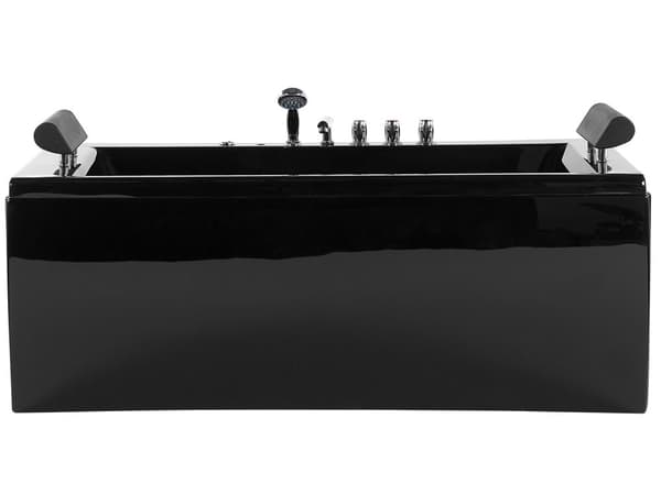 Badekar Sort Akryl 172 x 83 x 64 cm 2 Personers Spa Boblebad Indendørs Voksne Nakkestøtte LED lys Fritstående Moderne Badeværelse Inspiration